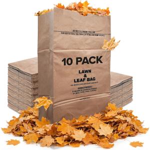 30 Gallon Kraft Lawn and Leaf Bags (10 Pack) Eco-Friendly Heavy Duty Large Paper Trash Bags, Tear Resistant Yard Waste Bags for Grass Clippings, Wet and Dry Leaves, Weeds, Twigs