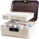 PENCK Large Lockable Storage Box, Plastic Storage Container with Code, Medication Lock Box, Stackable Secure Organizer for Office Home, White&Coffee