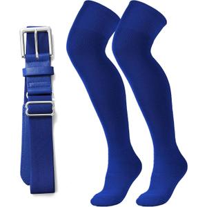 XZQTIVE Over the Knee Baseball Socks and Belt Combo Set for Kids Youth Adult Pink Softball Soccer Socks for Boy Girl (Blue)