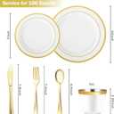N9R 600PCS Disposable Plastic Plates, Gold Plastic Dinnerware Set Includes 100 Dinner Plates, Dessert Plate, Cups, Spoons, Forks, Knives for 100 Guests, Perfect for Party, Wedding, Birthday