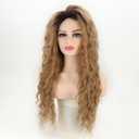 Fencca Long Curly Wavy Wig Honey Blonde Wigs for Women Brown with Highlights Curly Wig Loose Wave Hair Glueless Heat Resistant Synthetic Wig Brown mixed Blonde Wigs for Daily Party Use
