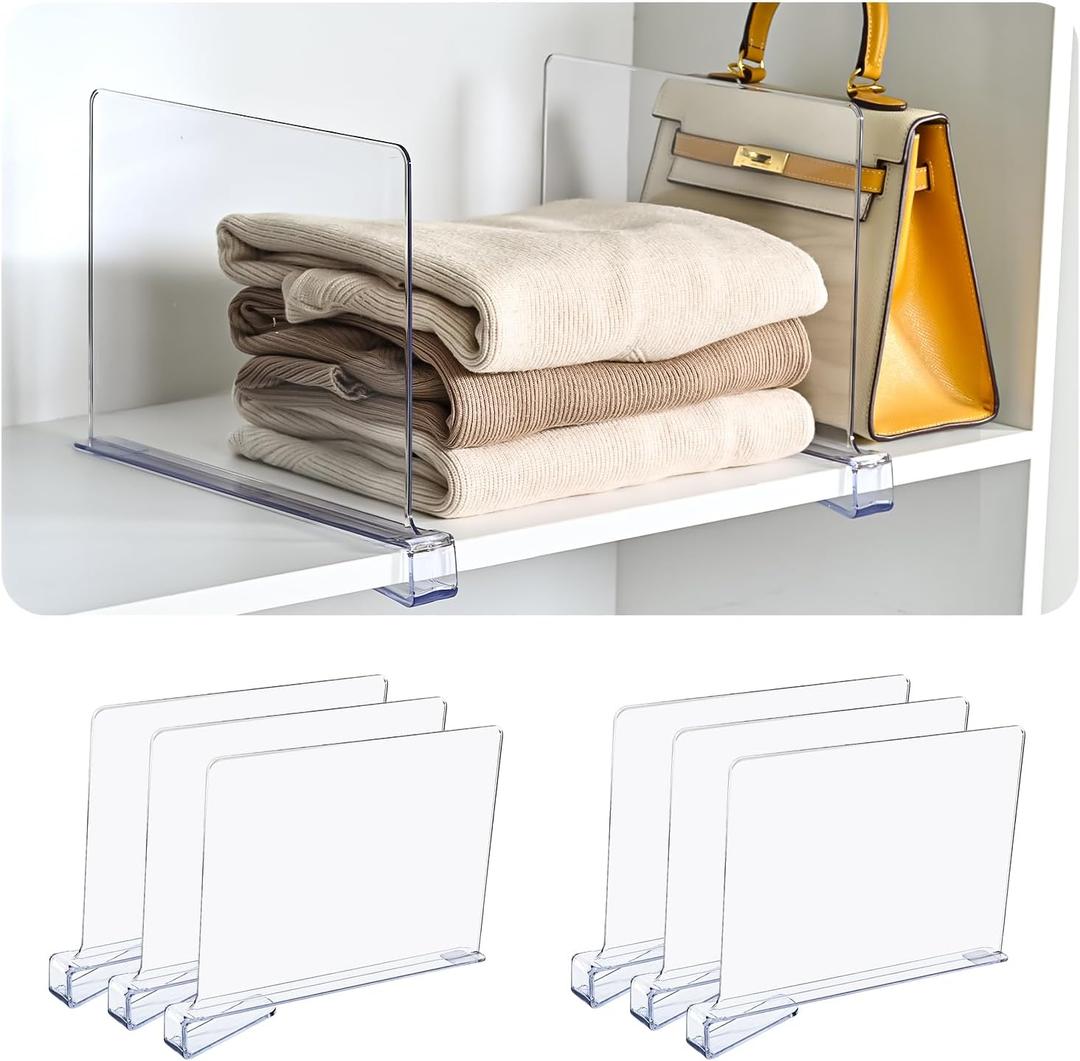 Shelf DividersVertical Purse Organizer for ClosetThickened and Sturdy Shelf Organizer for Sweater, Shirts, Handbags,8" Tall x 11" (6 Pcs)