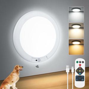 Battery Powered Ceiling Light with Remote, 7.48" Rechargeable Shower Light Waterproof, Wireless Motion Sensor Ceiling Lights Indoor 3000K/4500K/6500K Dimmable for Bathroom Living Room Closet (1 Pack)