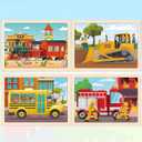 Puzzles for Kids Ages 4-6, 4 Packs 24 Pcs Wooden Jigsaw Puzzles for Toddlers Ages 2-4, Preschool Educational Vehicle Puzzle Toys Gifts for 3 4 5 6 Boys Girls