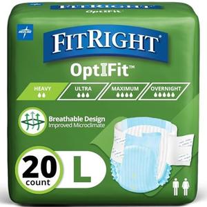 FitRight Adult Diapers, Extra Heavy Absorbency, L (Waist Size 44in-56in), 20 Count, OptiFit Incontinence Briefs for Men and Women, Disposable, Moisture Wicking, Leak Protection
