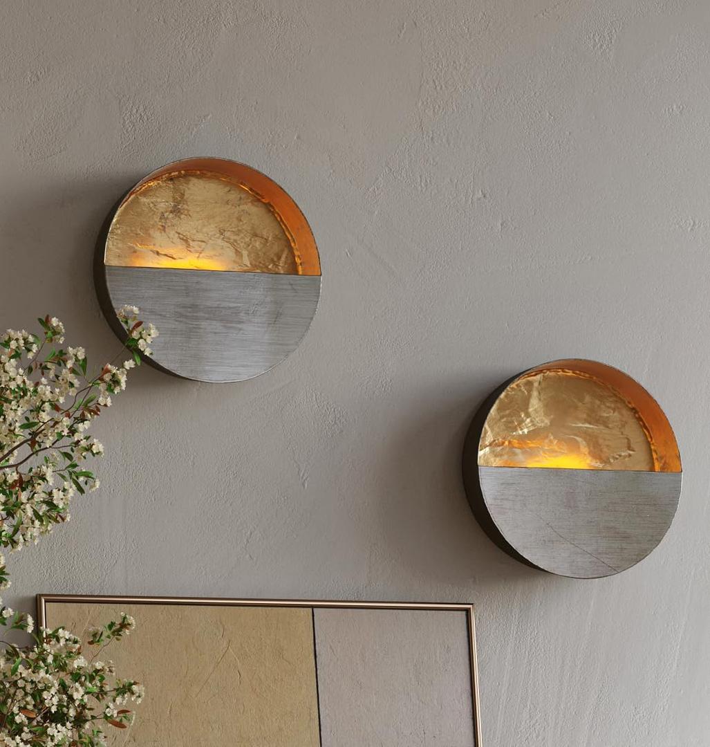 NativeSkins Eclipse Metal Wall Candle Holder Sconce Decoration - Set of Two Handcrafted Decorative Tea Light Wall Sconces for Living Room, Bathroom, Dining Room Gold Tea Candle Holder