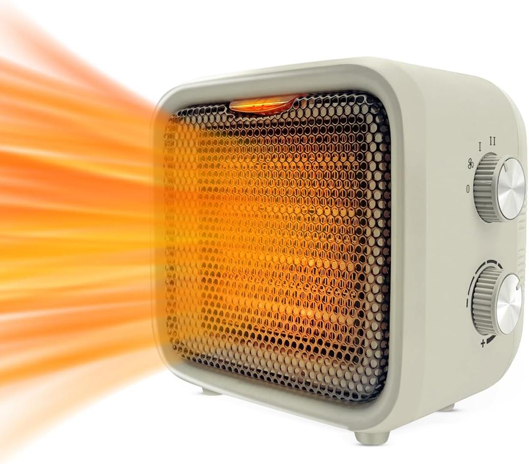 Space Heater, Portable Heater Fan for Indoor Use with Thermostat, 1500W/1000W Safe and Quiet Small Ceramic Heater With Cool Fan Mode for Office Bedroom Home Desk (Light beige)