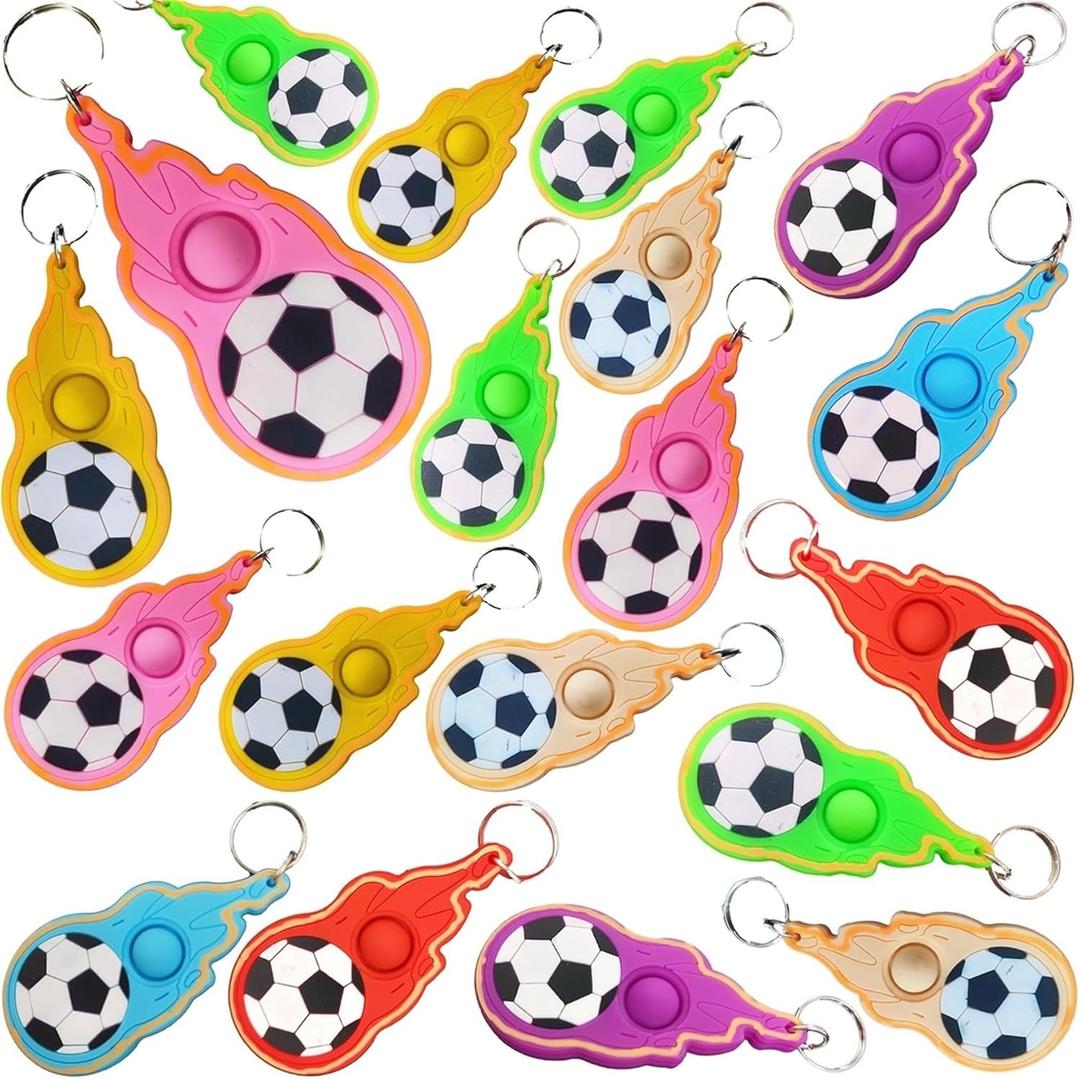 24 Packs Mini Backpack Pop Fidget Bubble Toys, Bulk Sport Classroom Students Prizes Birthday Party Favors Gifts (24 Soccer)
