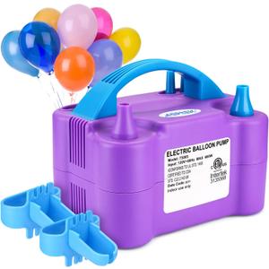 AGPTEK Electric Air Balloon Pump, 110V 600W Rose Red Portable Dual Nozzle Inflator/Blower for Party Decoration