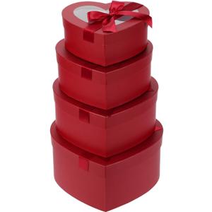 Oairse Heart Shaped Boxes for Flower Arrangements Red Heart Box for Flowers Set of 4 Nesting Gift Boxes with Clear Lids for Present, Bridesmaid, Proposal, Wedding, Birthday