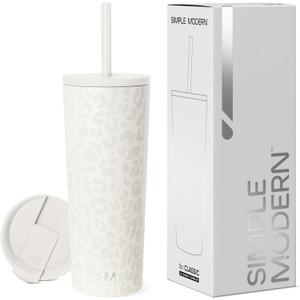 Simple Modern Insulated Tumbler with Lid and Straw | Iced Coffee Cup Reusable Stainless Steel Water Bottle Travel Mug | Gifts for Women Men Her Him | Classic Collection | 24oz | Cream Leopard