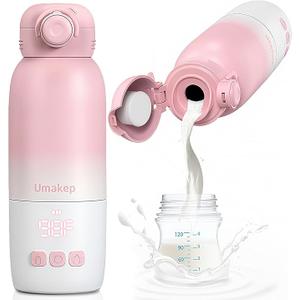 Portable Bottle Warmer, Large 12oz Capacity with Dual Heating Modes for Breast Milk & Water, Smart Temperature Control, Long Battery Life, Bottle Warmer for Outdoor, Airplane & Car Travel, Pink