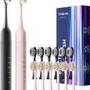 2 Pack Electric Toothbrush Set, Comes with 12 Brush Heads & 2 Electric Toothbrush,5 Modes with 2 Minutes Built in Smart Timer, One Charge for 60 Days, 38000 VPM Motor,Black and Pink.
