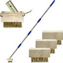 Crack Weeder with 4 Weed Brush Heads, 57 Inch Long Manual Crevice Weeding Tool, Moss Weed Puller Tool Grout Brush with Steel Handle for Deck, Walls, Paver, Patio, Walkway, Blue