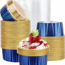 EUSOAR Aluminum Foil Baking Cups with Lids, Royal Blue 100pcs 5oz Creme Brulee Ramekins Disposable, Muffin Liners CupsMini Cheesecake Foil Pans Dessert Containers with Lids for Party Favor Birthday