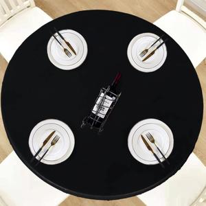 LUSHVIDA Round Waterproof Table Cover Elastic Vinyl Fitted Tablecloth Elastic Edged Plastic Table Cloth (Black, Best for Up to 45"-56" Round)
