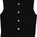 Women's Button Down Sweater Vest Sleeveless Crewneck Knit Outerwear Old Money Knitwear (Black) Small