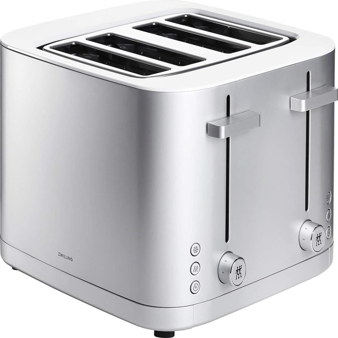 ZWILLING Enfinigy 4-Slice Toaster, Extra Wide 1.5" Slots for Bagels and Toast, Silver
