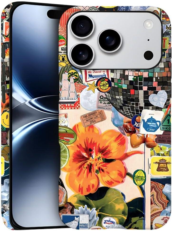 Case for iPhone 17 Pro - Slim Fit Anti-Scratch Phone Case for Girl Women - Collage Bloom Flower Vintage Disco (Frosted)