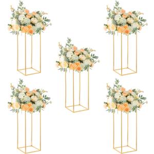 23.6inch Wedding Centerpieces for Tables,5pcs Gold Centerpieces,Tall Column Geometric Floral Vase for Birthday Party Event Table Decoration(Gold,23.6inch)