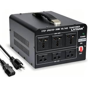 LVYUAN 5000 Watt Voltage Converter Transformer Heavy Duty Step Up/Down AC 110V/120V/220V/240V Power Converter with 3 US Outlets, 3 Universal Outlets, Resettable Circuit Breaker Protection