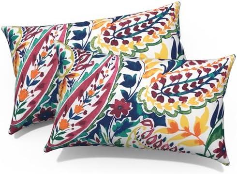 Melody Elephant Outdoor/Indoor Lumbar Pillows, Water Repellent Cushion Pillows, 12x20 Inch, Outdoor Pillows with Inserts for Home Garden, Pack of 2, Vigour Paisley
