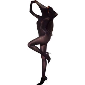RUIBAVYA Body Stockings for Women Sexy Full Body Tights Oil Shiny Bodystocking High Neck Nylon Catsuit Shimmer Bodysuit (Black)