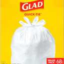 Glad Tall Kitchen Trash Bags 13 Gallon, Unscented Garbage Bags, Quick-Tie, 68 Count