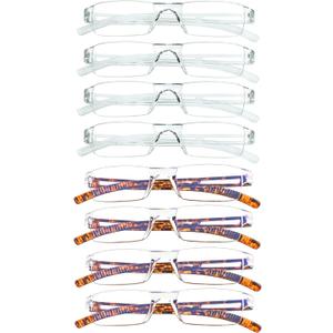 VisionGlobal 8 Pairs Reading Glasses, Blue Light Blocking Glasses, Computer Reading Glasses for Women and Men, Fashion Square Eyewear Frame (4clear+4tortoise,+1.50 Magnification)