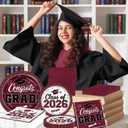 Graduation Plates and Napkins 2026, 200pcs Maroon and White Graduation Decorations Class of 2026 Grad Congrats Maroon Paper Plates and Napkins Party Supplies for Graduation Party Favors,Serve 50
