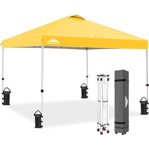 EAGLE PEAK Pop Up Canopy Tent with Wheeled Carry Bag, 8 Stakes, 4 Ropes, 4 Weight Bags, Easy Set Up Tent Canopy, 10x10 ft, 100sqft of Shade, Yellow