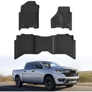 Cartist Floor Mats Fit for 2013-2018 Dodge Ram 1500/2500/3500 Crew Cab,2019-2024 for Dodge Ram 1500 Classic Crew Cab 4 Full Size Doors All Weather TPE Floor Liners for Ram Accessories 1st & 2nd Row