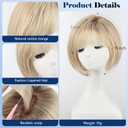 HAIRCUBE 10-Inch Human Hair Topper for Women 6.5x6.5 Inch Silk Base, Ombre Light Blonde Side - parted Short Bob with Bangs Thinning Hair Solution, Covers Gray Roots, Natural & Breathable