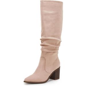 Huiyuzhi Womens Pointed Toe Mid Chunky Heel Side Zipper Knee High Boots Tall Booties