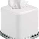 iDesign York Facial Tissue Box Cover, Vintage Holder for Bathroom Vanity Countertops, 5.75" x 5.75" x 5.5", Chrome and White