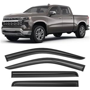 Shatterproof Tape-On Window Deflectors for 2019-2025 Chevrolet (Chevy) Silverado GMC Sierra 1500 2500HD 3500HD Crew Cab, Rain Guards, Window Visors for Cars, Vent Deflector, 4pcs
