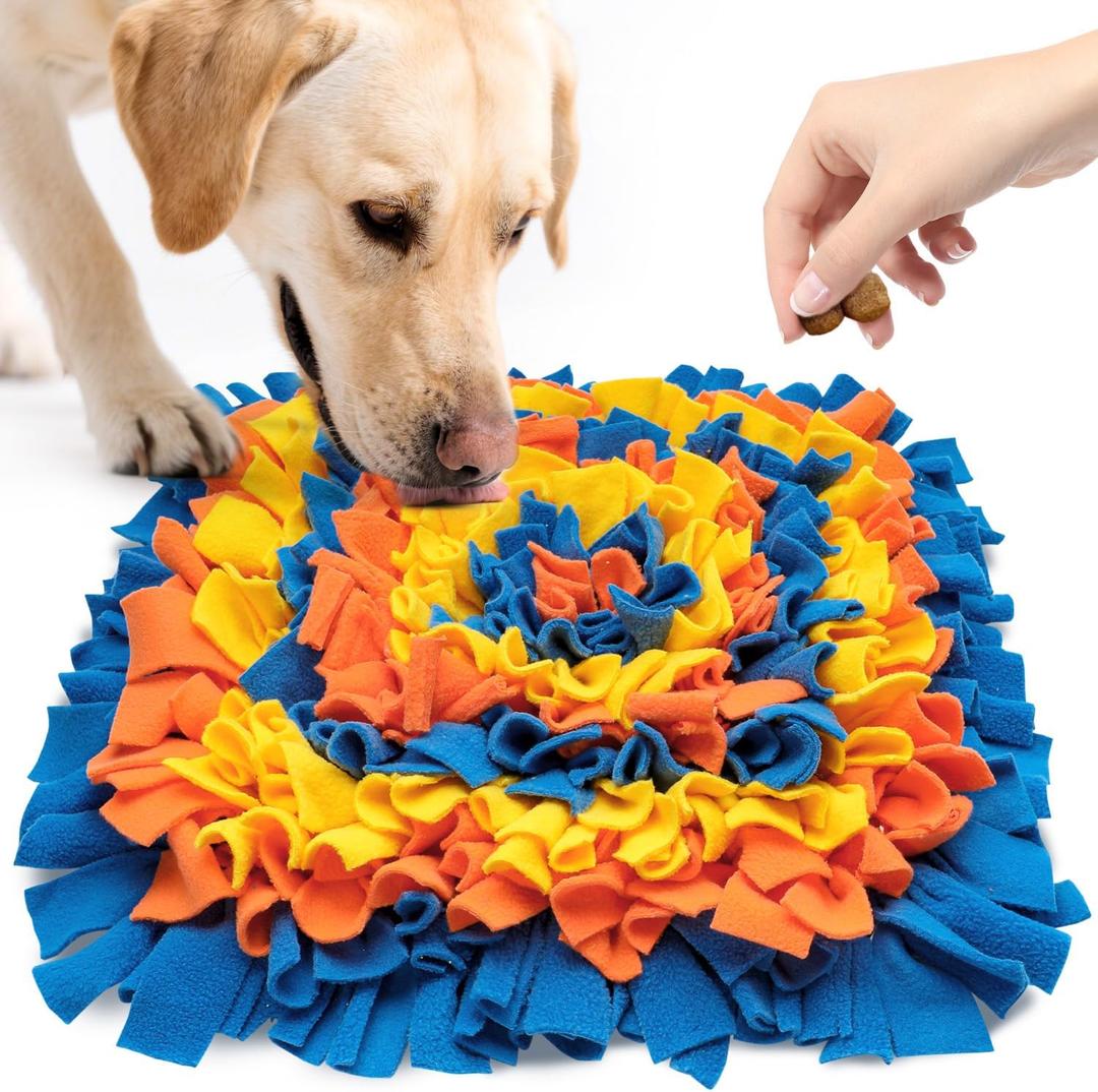 Pet Snuffle Mat for Dogs, Dog Feeding Mat, Nosework Training Mats for Foraging Instinct Interactive Puzzle Toys (Blue&Orange&Yellow)