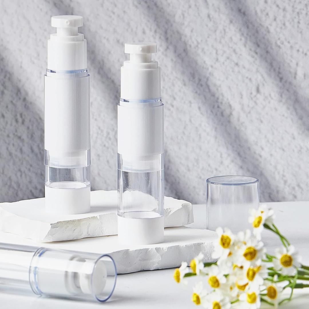 TUZAZO 3 Pack 1.7 OZ/50 ML Airless Pump Bottles, Clear Plastic Travel Size Pump Bottles, Refillable Vacuum Cosmetic Containers Lotion Dispenser for Foundation, Cream, Shampoo