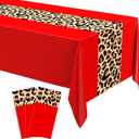 3 x Leopard Print Tablecloth 54 x 108'' Leopard Plastic Table Cover Disposable Safari Animal Cheetah Print Party Decorations for Baby Shower Wedding Birthday Party Favors(Red,3 Pcs)