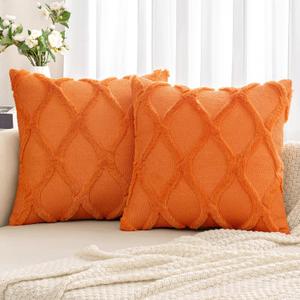 MIULEE Decorative Throw Pillow Covers Burnt Orange 20x20 Inch Set of 2, Soft Plush Faux Wool Couch Cushion Covers Farmhouse Throw Pillows for Couch Bed Sofa Living Room