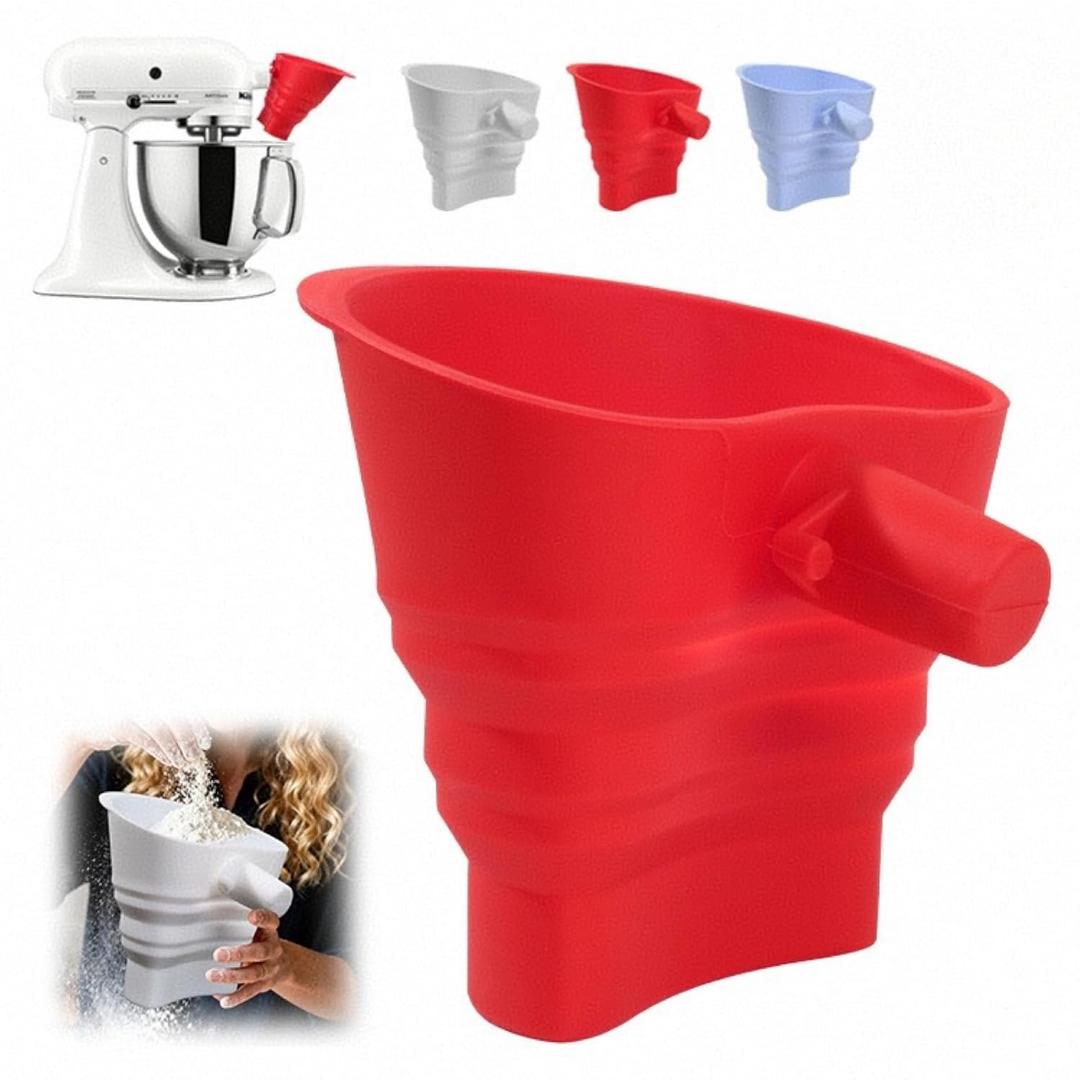 Funnel for Kitchen Aid Mixer - New Silicone Kitchen Funnels, Funnel Attachment for Kitchen Aid Artisan Ksm150 5-Quart Tilt-Head Stand Mixer, Durable & Mess Free - Red
