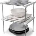 carrotez Cabinet Organizer Shelf, Set of 2 Stackable Kitchen Counter Shelves, Kitchen Cabinet Organizers and Storage, Pantry Storage Shelf Organizer, 9.8 x 7.8 x 6.1 - White