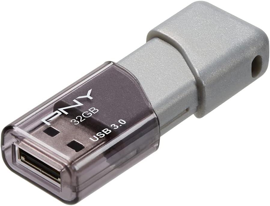 PNY 32GB Turbo Attache 3 USB 3.0 Flash Drive, Grey (Pack of 1)