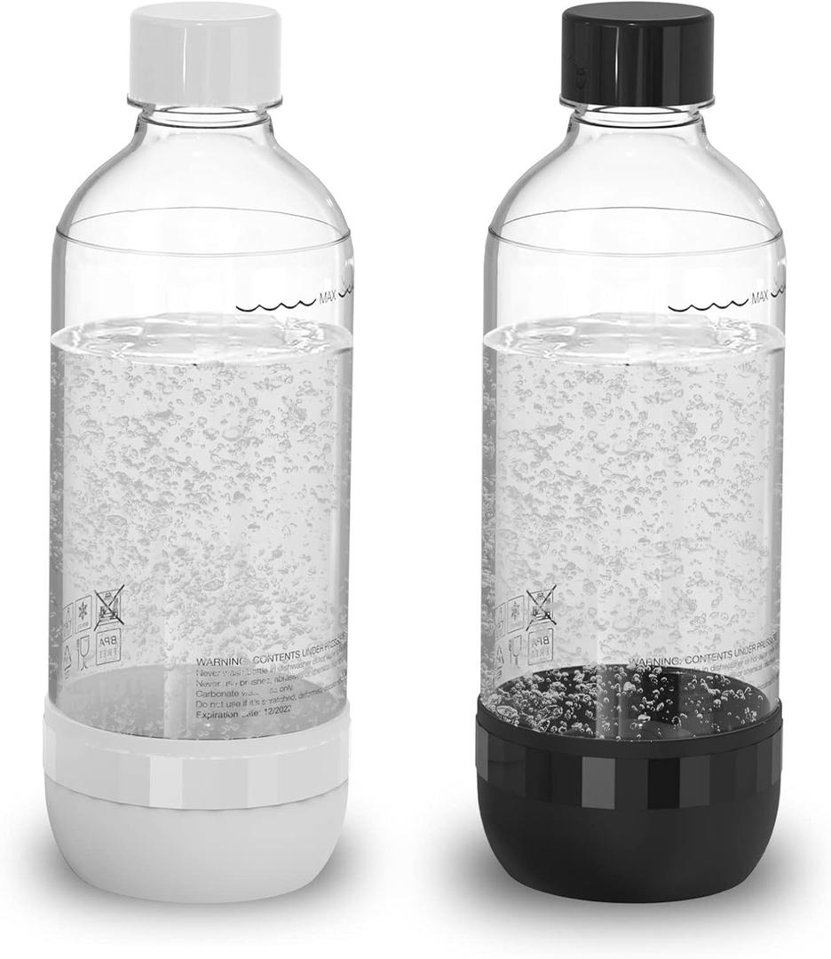 Soda Bottle, Suitable for Carbonated Water and Sparkling Water, BPA Free, Reusable and Filled Food Grade PET Plastic Made Soda Water Bottle (2 Pack, 1 Liter)