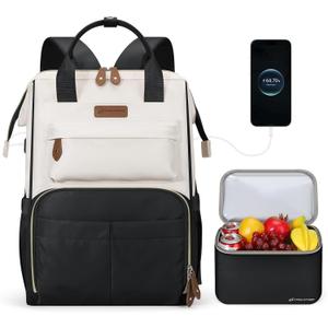 Maelstrom Travel Backpack for Women Men,Laptop Backpack Fits 15.6-17.3 Inch Laptop, Nurse/Work Bag with Insulated Lunch Box (Black-beige) (Standard)