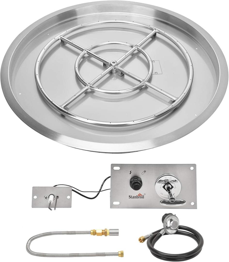 Stanbroil 31 Inch Drop-in Round Fire Pit with Spark Ignition Kit, Gas Firepit Insert for DIY Project, Propane Gas Version,304 Stainless Steel