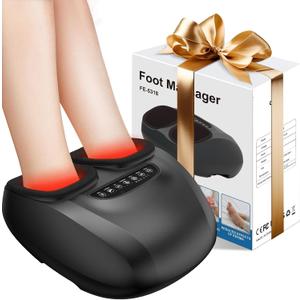 Shiatsu Foot Massager Machine with Heat, Deep Kneading Foot Massager with Vibration & Compression for Muscle Relaxation, Home Office Use for Men Women (Black)