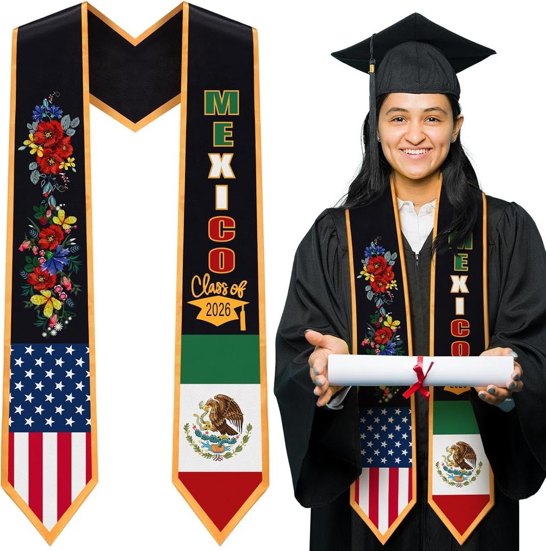 3 x Berlune Graduation Stole Sash Class of 2026 Mixed Flag Grade Sash 72 Inch Our Lady of Guadalupe Honor Stole for Graduation