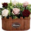 Table Centerpieces for Dining Room, Pre-Made Dining Table Centerpiece Decor, Wooden Vase Flower Arrangements for Coffee Table Farmhouse Kitchen Living Room (Burgundy Dusty Pink)