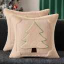 DFXSZ Christmas Pillow Covers 18x18 Green Line Beige Christmas Tree Decoration Soft Plush Faux Fur Jacquard Throw Pillows for Bedroom Sofa Holiday Festivals Winter Home Decor PTK064C18